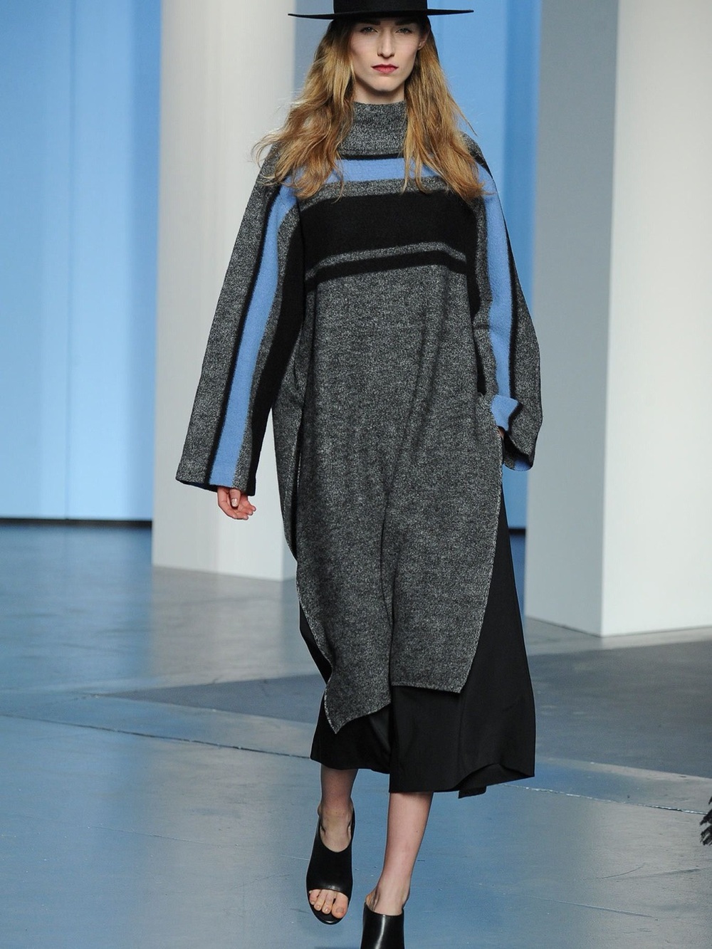 Tibi Boiled Merino Wool Striped Sweater Dress / Poncho Tunic